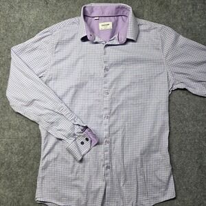 Duchamp London Mens Slim Fit Gingham Check Shirt Purple White 16 L 41
